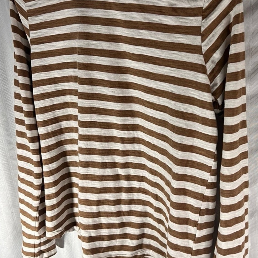 Kohl's SONOMA Brown and White Striped Knit LONG TEE Top LIKE NEW - Picture 4 of 6
